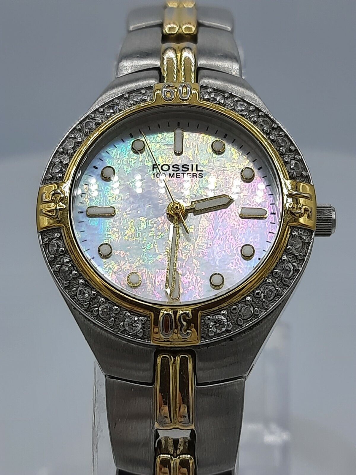 Fossil AM3461Blue ladies watch diamond bezel AM-3461 analog 10 ATM