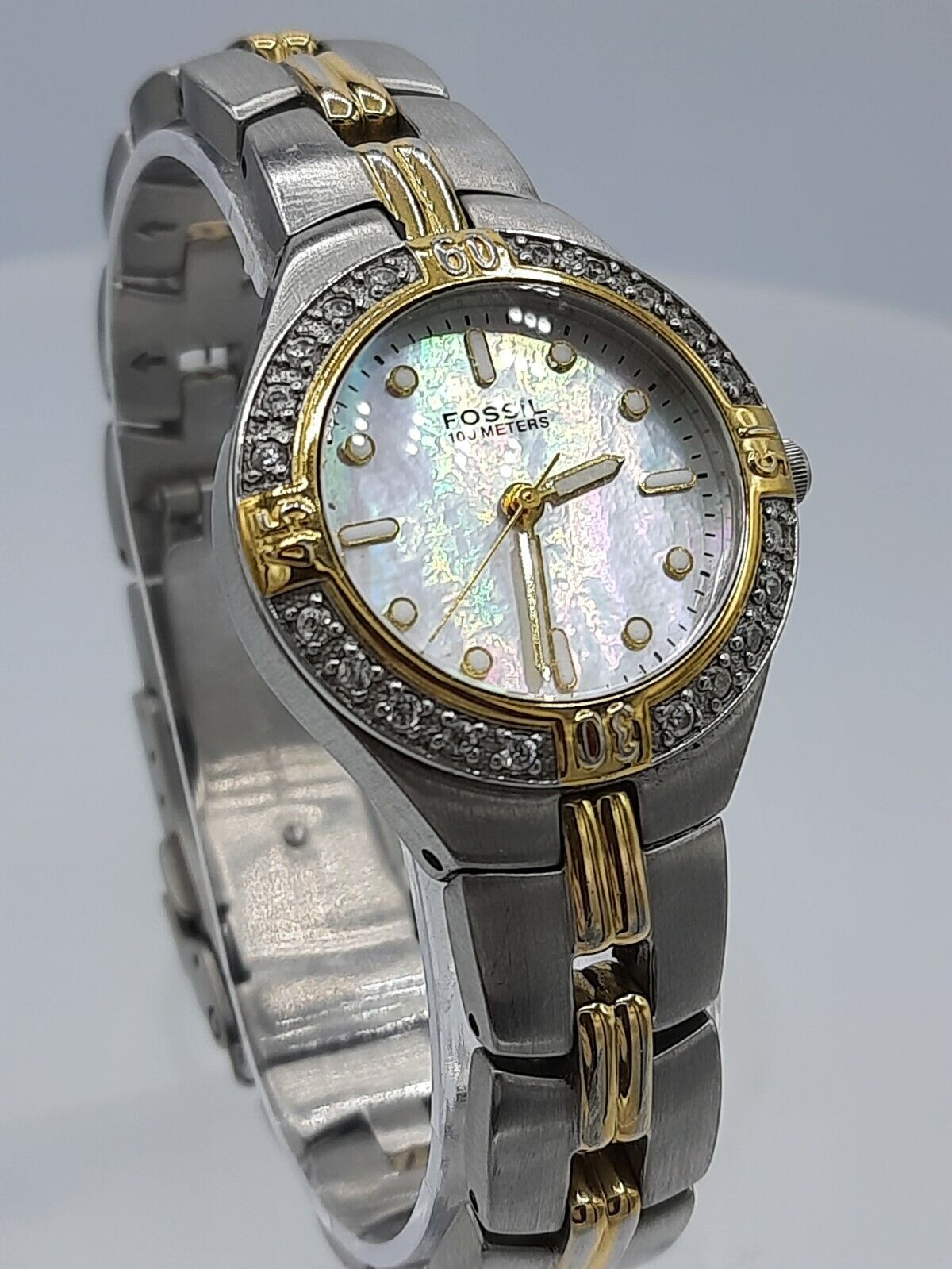 Fossil AM3461Blue ladies watch diamond bezel AM-3461 analog 10 ATM
