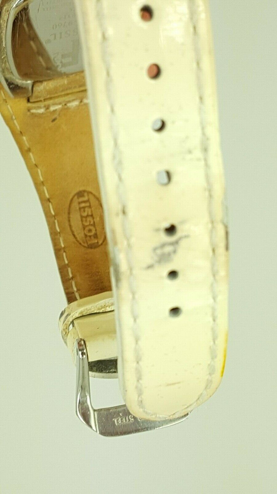 Fossil ES9760 ladies cushion case watch white leather ES-9760 analog 5 ATM