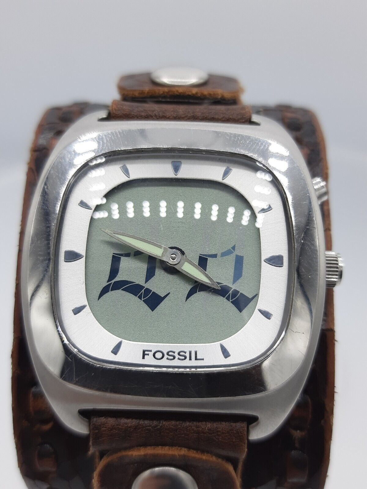 Fossil JR8712 big tic men's watch brown strap ana/digi JR-8712 5 ATM 