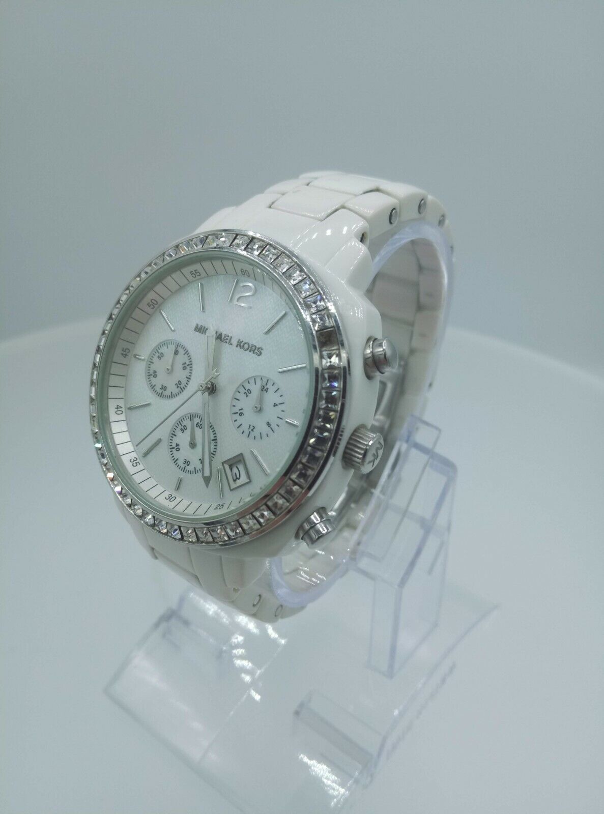 Michael Kors MK5079 ladies watch white plastic chrono watch MK-5079 5 ATM