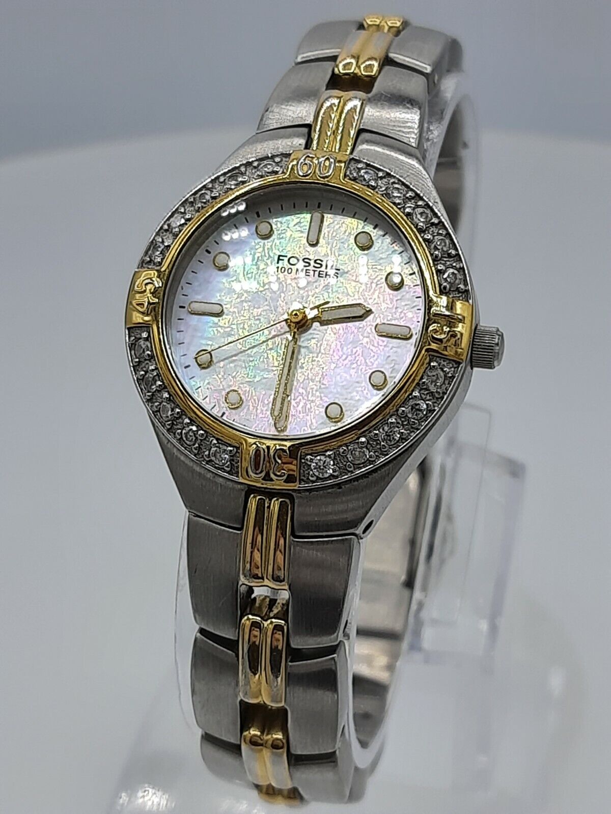 Fossil AM3461Blue ladies watch diamond bezel AM-3461 analog 10 ATM