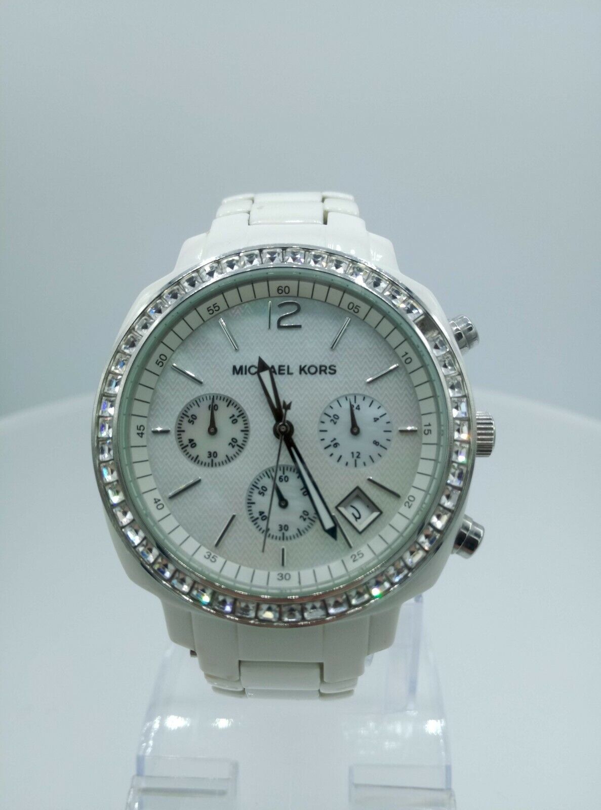 Michael Kors MK5079 ladies watch white plastic chrono watch MK-5079 5 ATM