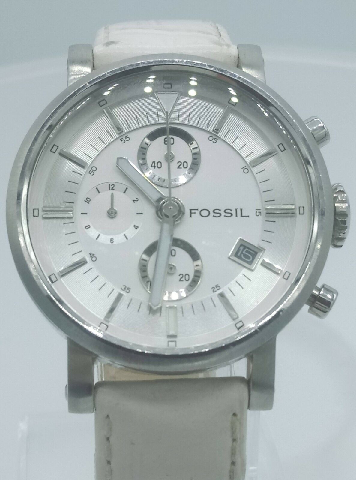 Fossil F2 ES1794 ladies chronograph watch white strap ES-1794 analog 5 ATM