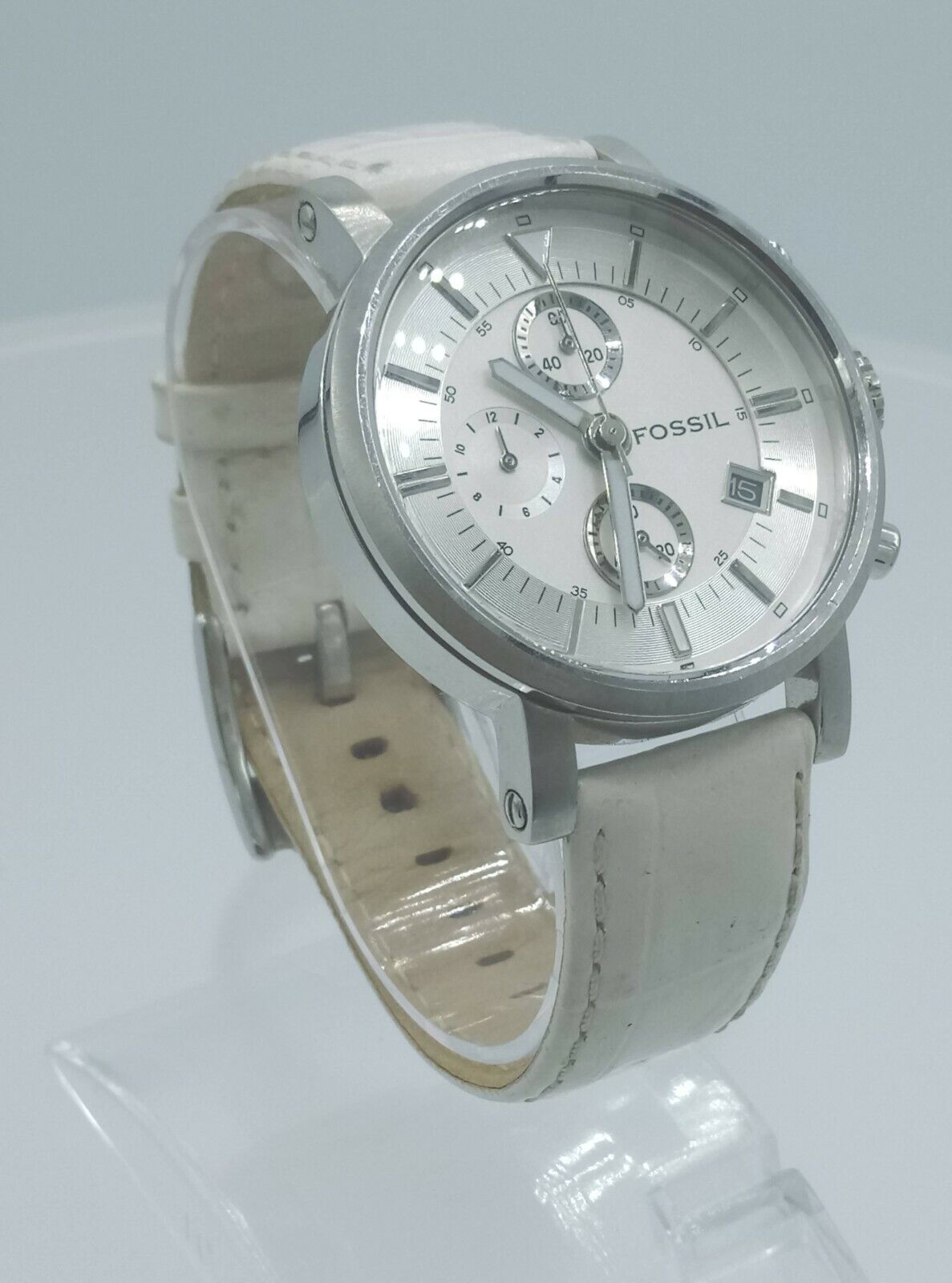 Fossil F2 ES1794 ladies chronograph watch white strap ES-1794 analog 5 ATM