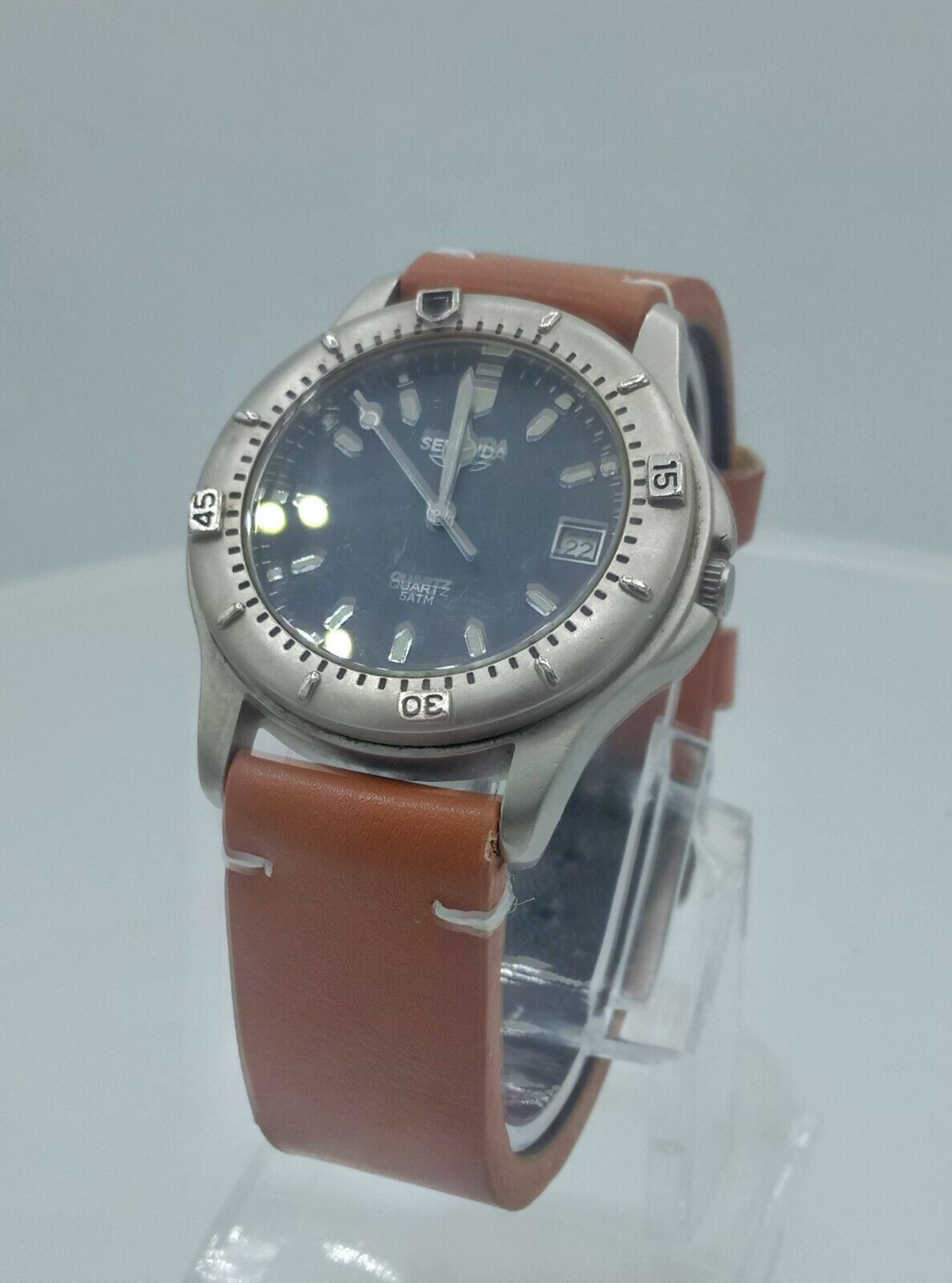 Sekonda quartz watch unisex blue dial brown strap Russian vintage 5 ATM