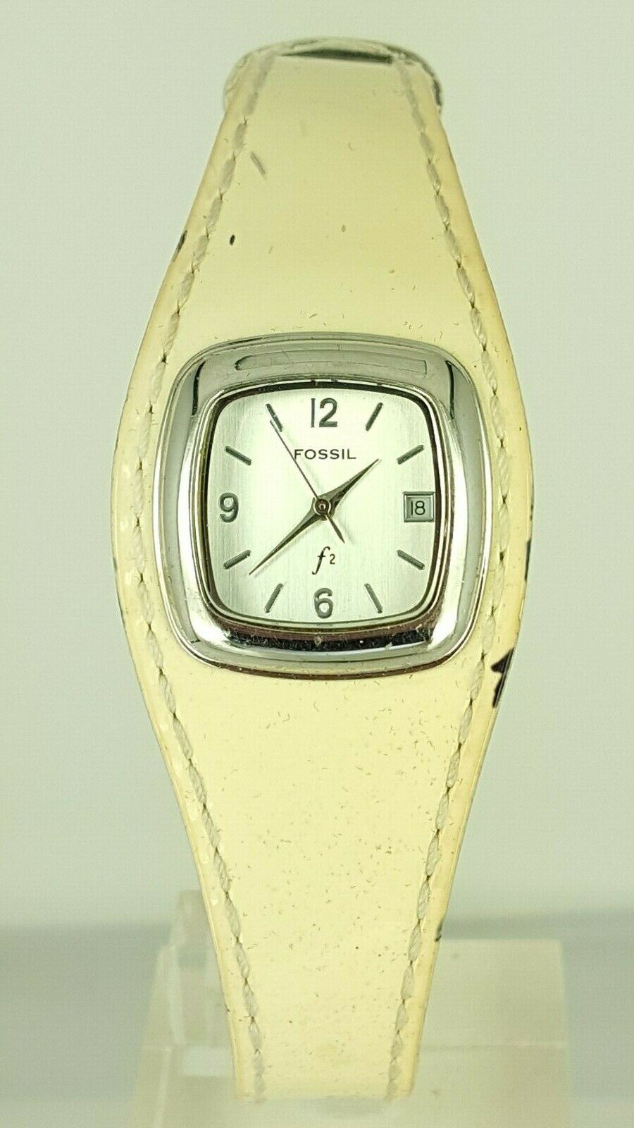 Fossil ES9760 ladies cushion case watch white leather ES-9760 analog 5 ATM