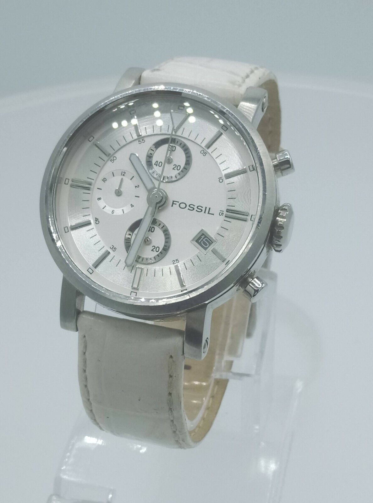 Fossil F2 ES1794 ladies chronograph watch white strap ES-1794 analog 5 ATM