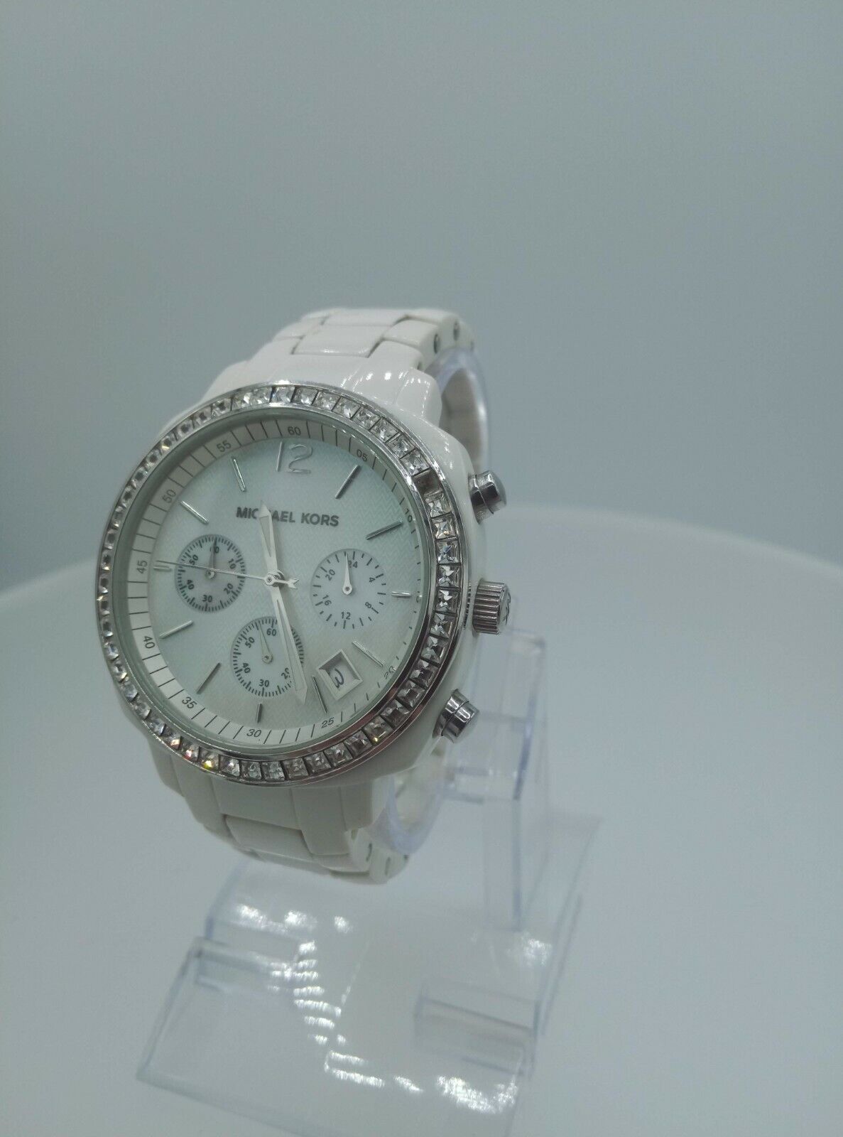 Michael Kors MK5079 ladies watch white plastic chrono watch MK-5079 5 ATM