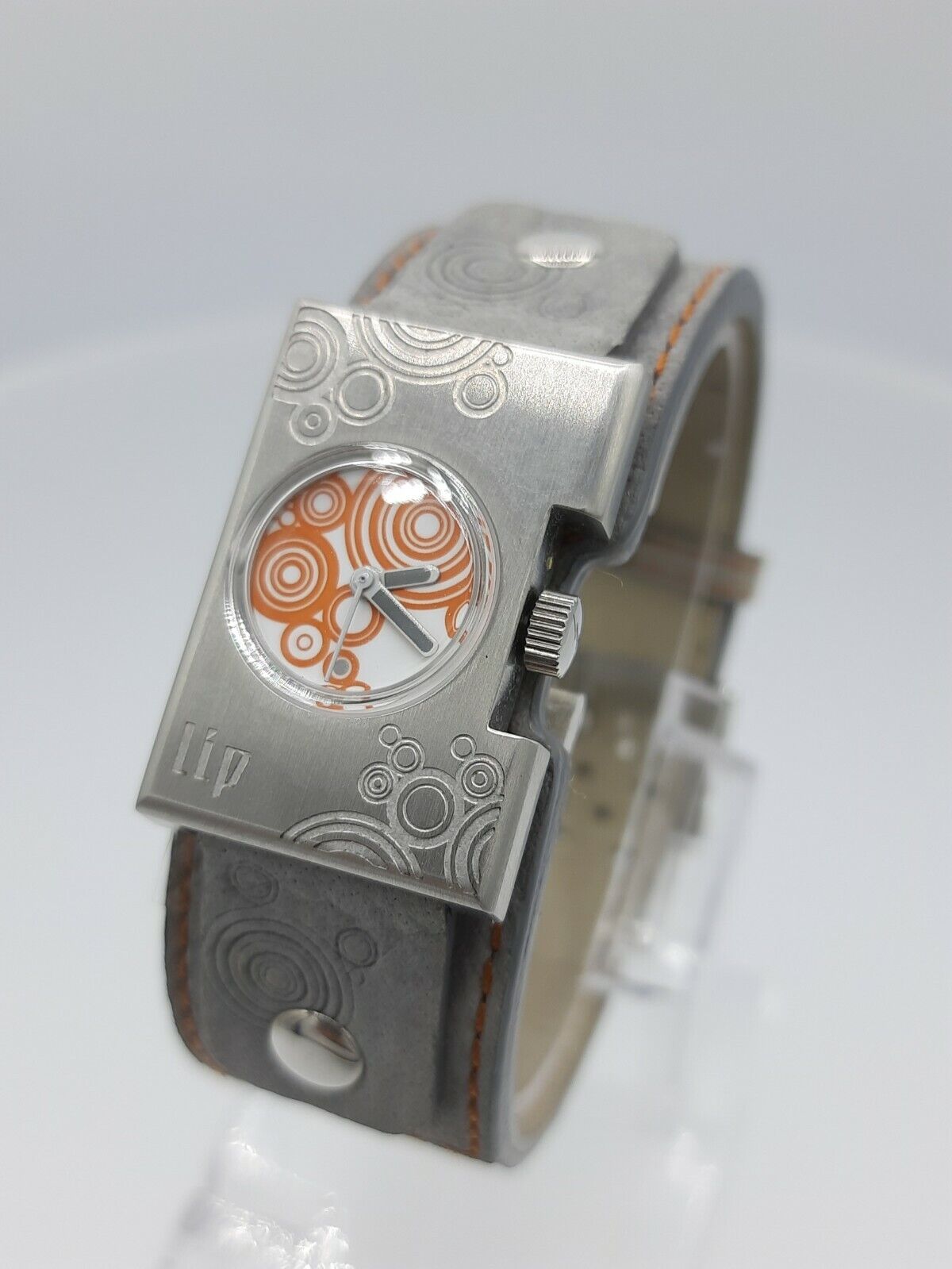 LIP 1870712 ladies analog watch Vinyl orange/grey French design 3ATM